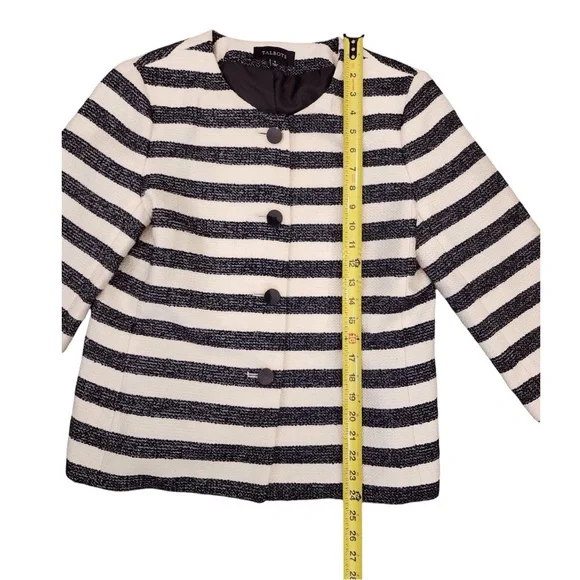 TALBOTS Tweed Woven Blazer Jacket 8 Ladies Cream Black Striped Work Career Coat - Picture 9 of 14